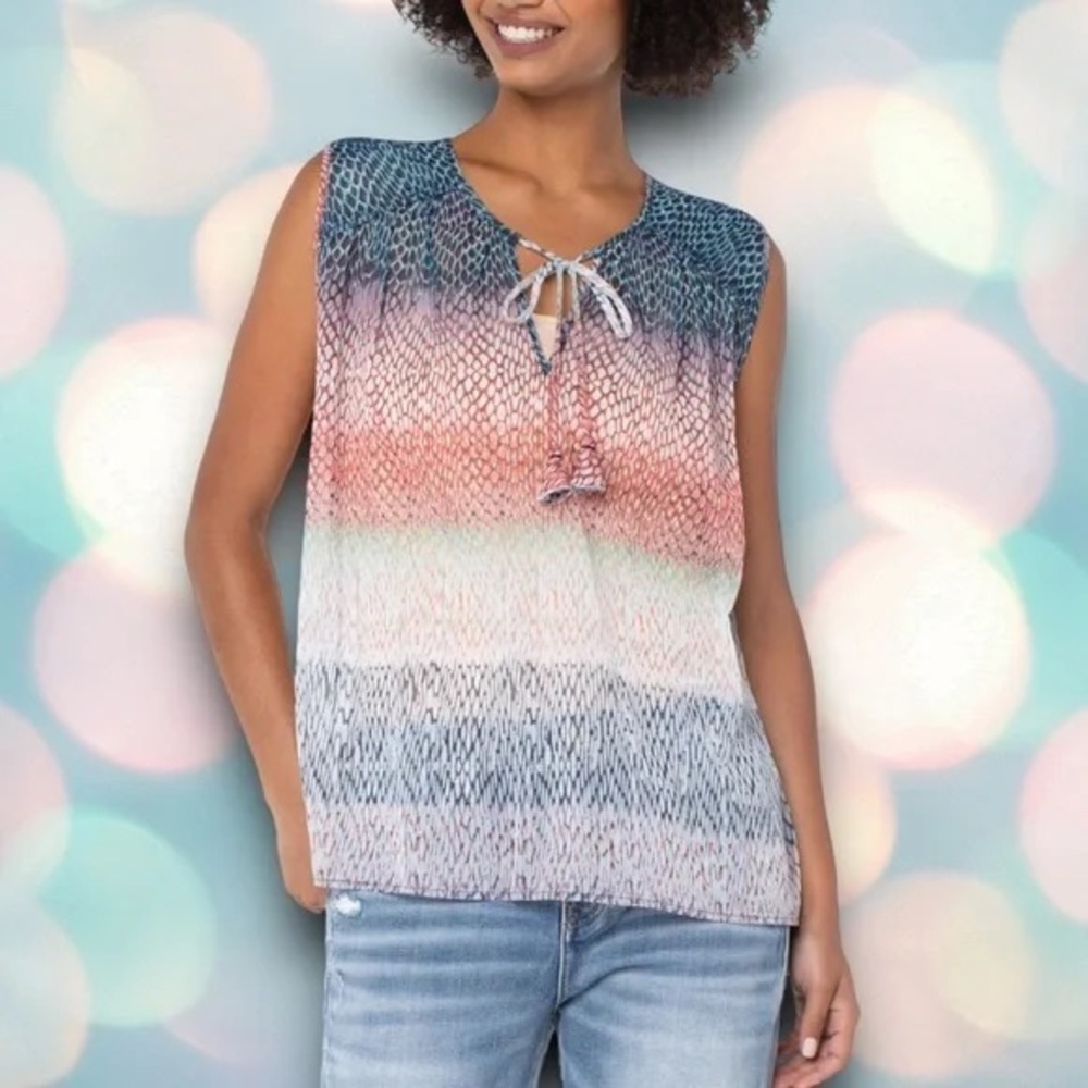 Liverpool Ombre SnakeSkin Print Sleeveless Top Tie Front tassel Blouse size M